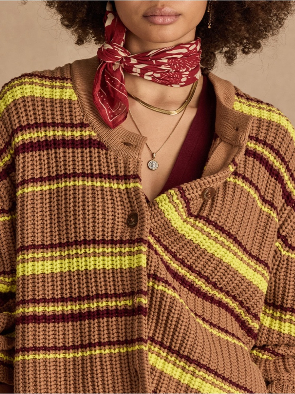The Upside Striped Knit Cardigan in Brown, Yellow & Burgundy New without tags